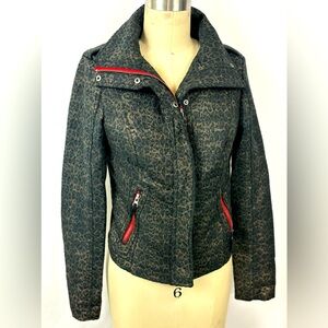 We the Free Leopard Twill Quilted Moto Biker Jacket Small